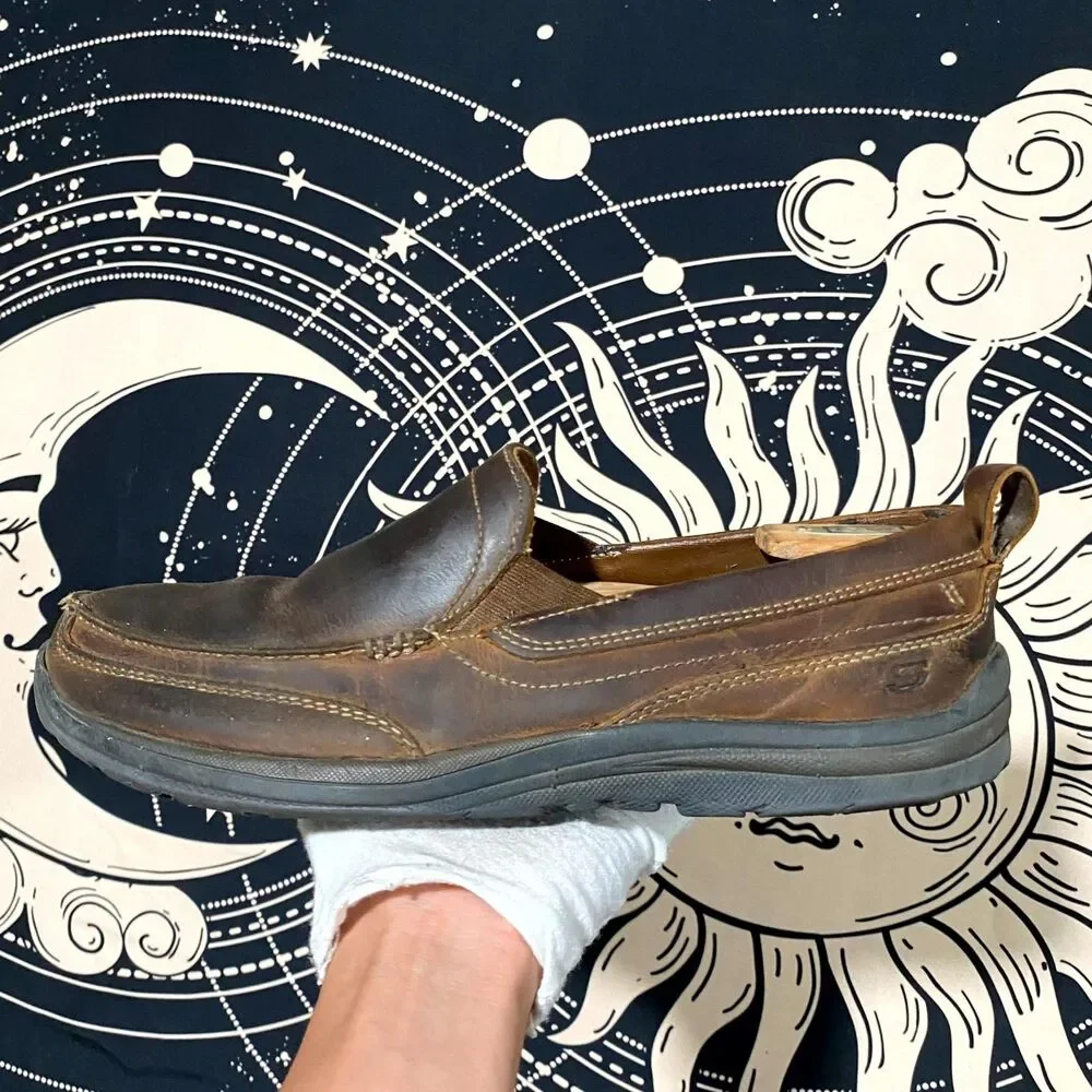 Skechers Superior Gains 63697-CDB Loafer Shoes Men's 9 Brown Leather Casual